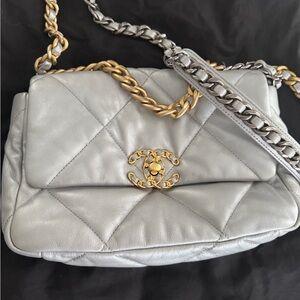 Chanel Silver Quilted Leather Bag